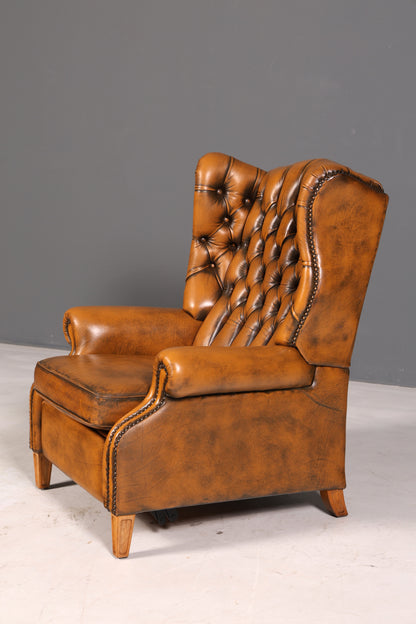 Wunderschöner Original Chesterfield Ohrenbackensessel Englisch Echt Leder Herrensessel Relaxsessel Liegefunktion Vintage