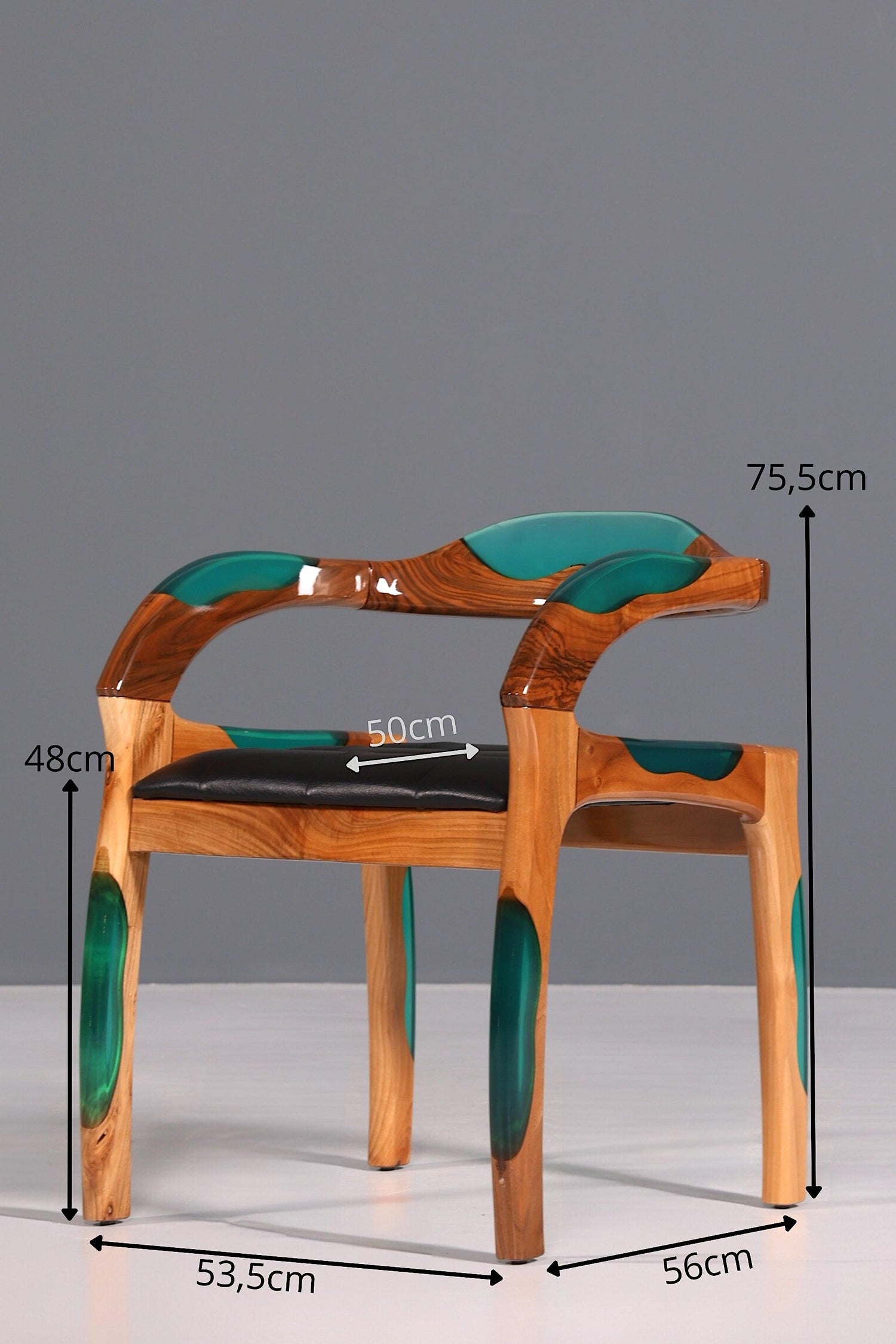 Epoxy Sessel &quot;Arnson Plus Green&quot; Epoxidharz Armlehnsessel Massiv Holz Stuhl Nussbaum Sekretär Stuhl