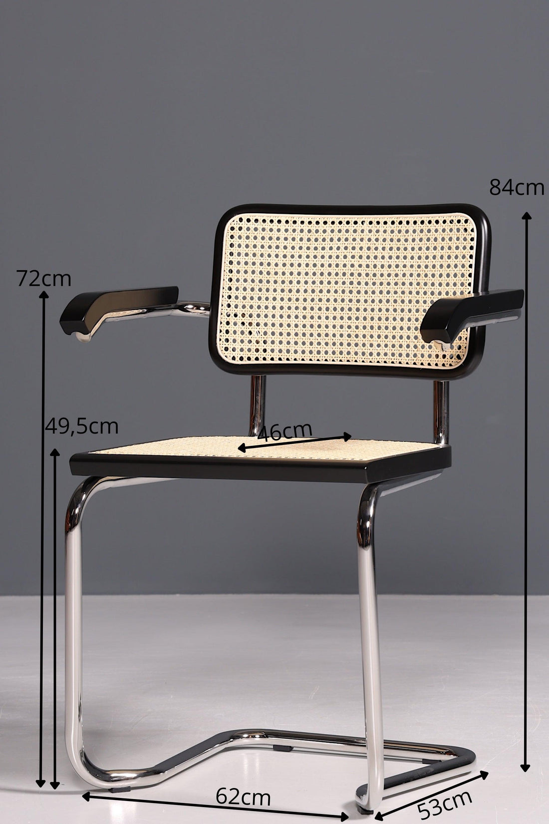 Korbgeflecht Freischwinger Armlehnstuhl "Milano" Made in Italy Schwarz Esszimmer Stuhl Wippstuhl Küchenstuhl