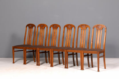 6x Wunderschöne Jugendstil Stühle Stuhl Set Antik Eiche Küchenstühle Esszimmerstühle um 1900