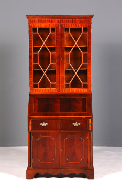 Wunderschöner Englischer Sekretär Büro Aufsatzsekretär Antik 60s Mahagoni Vitrinen Schrank UK