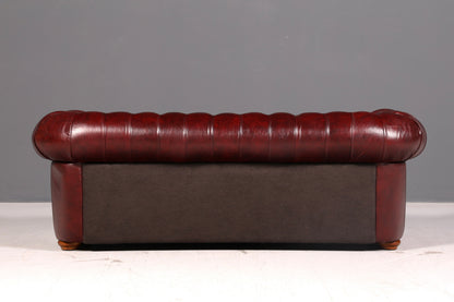 Wunderschönes Original Chesterfield Sofa 3-Sitzer Echtleder Oxblood Couch Englisch Ledersofa Vintage