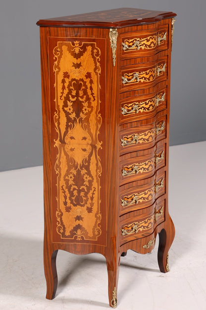 Traumhaftes Barock Stil Louis XV Highboard Intarsien Vertiko Kommode Schubladenkommode