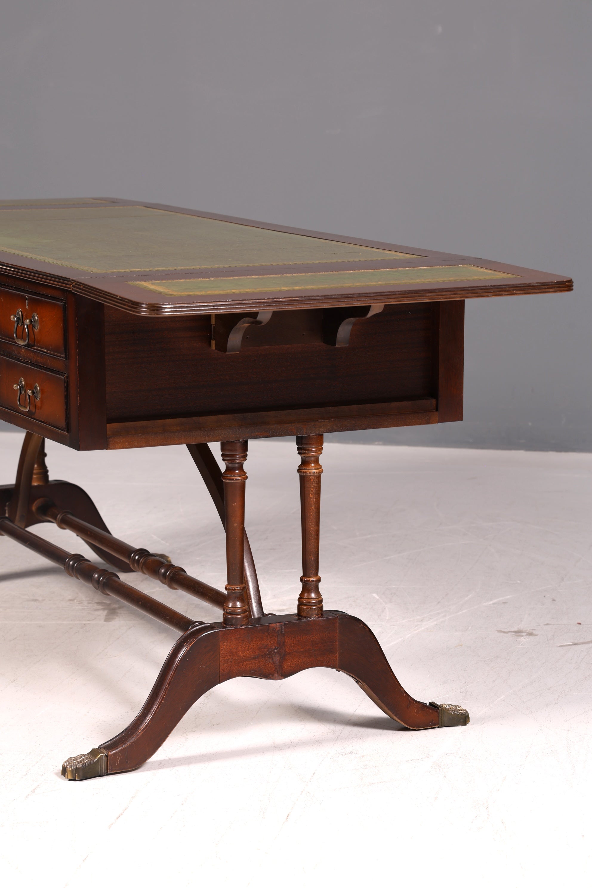 Beautiful English Desk Regency Folding Desk Genuine Leather Top Mahogany 60s Office Table