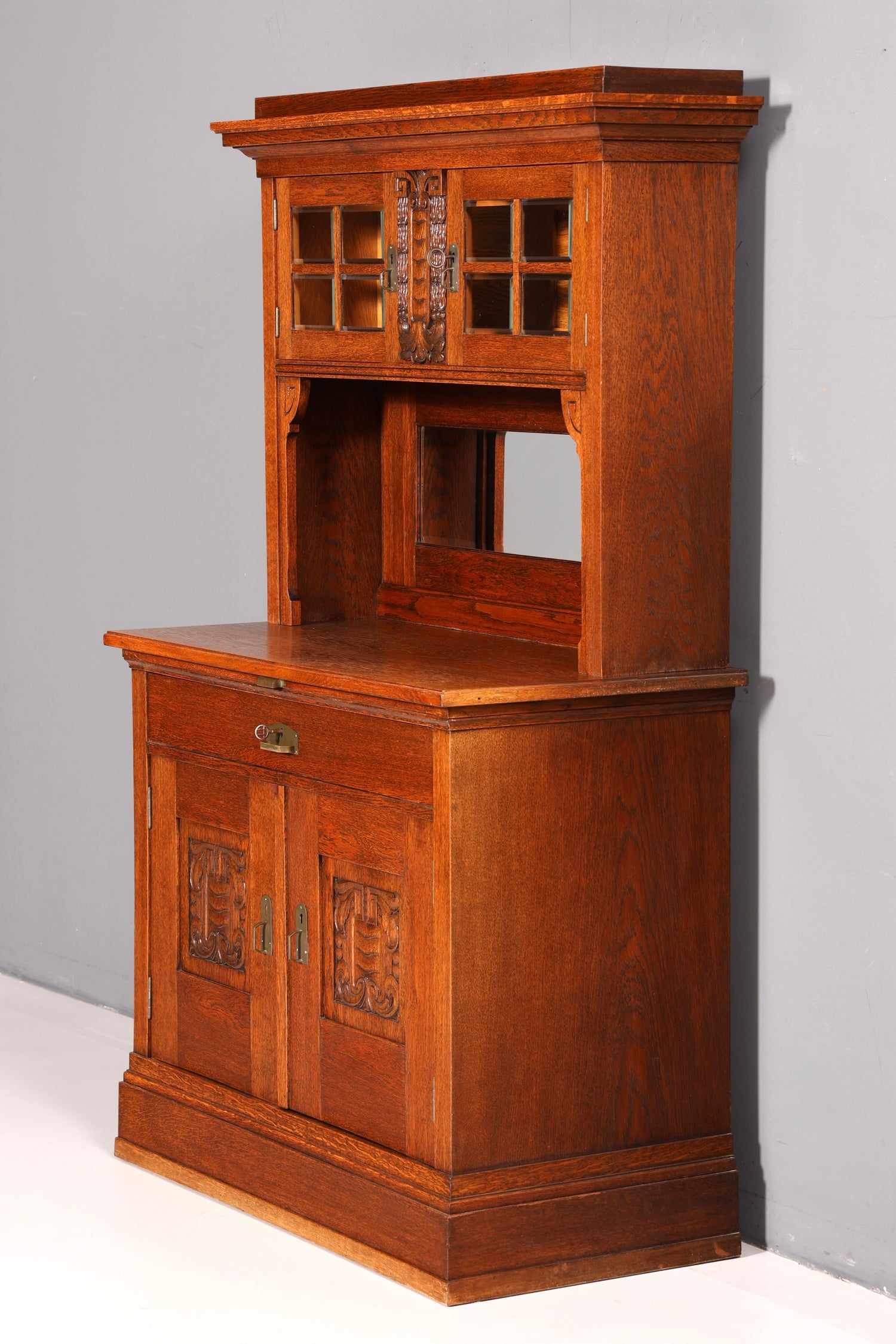 Wunderschöner Jugendstil Schrank Antik Buffet Eiche Anrichte Buffetschrank Vitrine Vintage