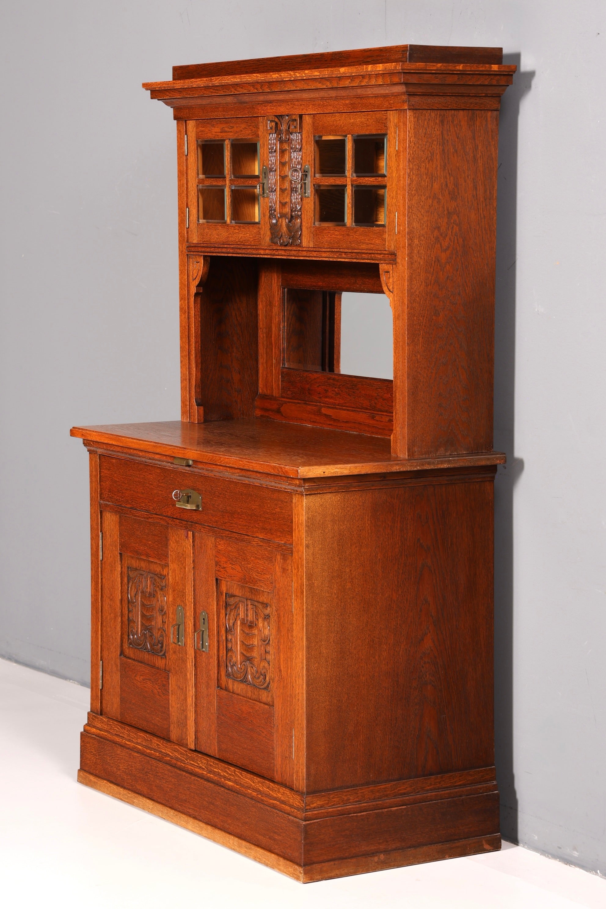 Wunderschöner Jugendstil Schrank Antik Buffet Eiche Anrichte Buffetschrank Vitrine Vintage