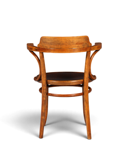 Hauptstadt Möblerei Armlehnstuhl im Thonet-Stil aus dunklem Echtholz mit geschwungenen Linien und schöner Maserung