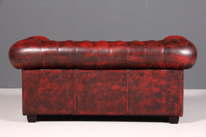 Wunderschönes Original Chesterfield 2er Sofa Englisch Oxblood Leder 2- Sitzer Couch 2 von 2