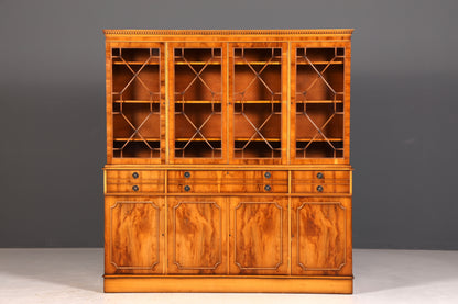 Beeindruckender Englischer Vitrinenschrank Echt Holz Sekretär Bibliothek Bücherschrank Buffet Antik Vintage