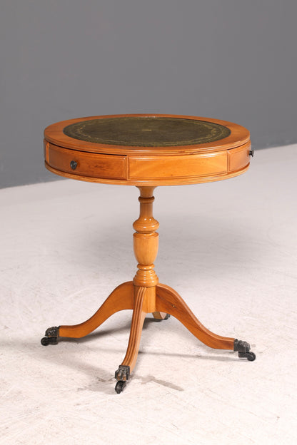 Wunderschöner Englischer Trommeltisch Beistelltisch Eibe Regency Echt Lederauflage Drum Table Ablagetisch Antik Vintage
