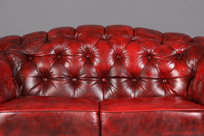 Wunderschöne Original Chesterfield 2-Sitzer Couch Englisches echt Leder Oxblood Sofa UK