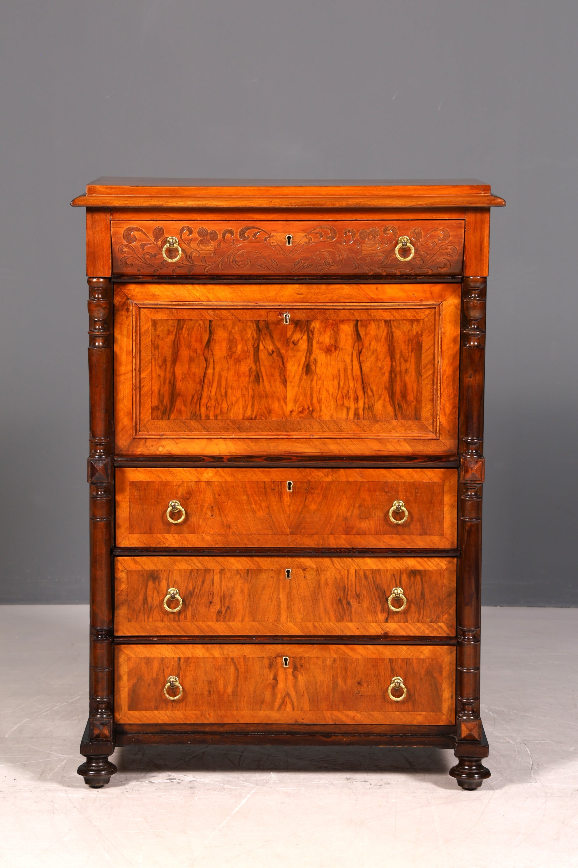 Eleganter Gründerzeit Sekretär Vertiko Highboard Louis Philippe Kommode Antik Schrank um 1880