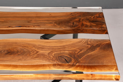 Wunderschöner Epoxidharz Tisch 220-90 cm Epoxy Nussbaum massiv Holz Esszimmer Tisch
