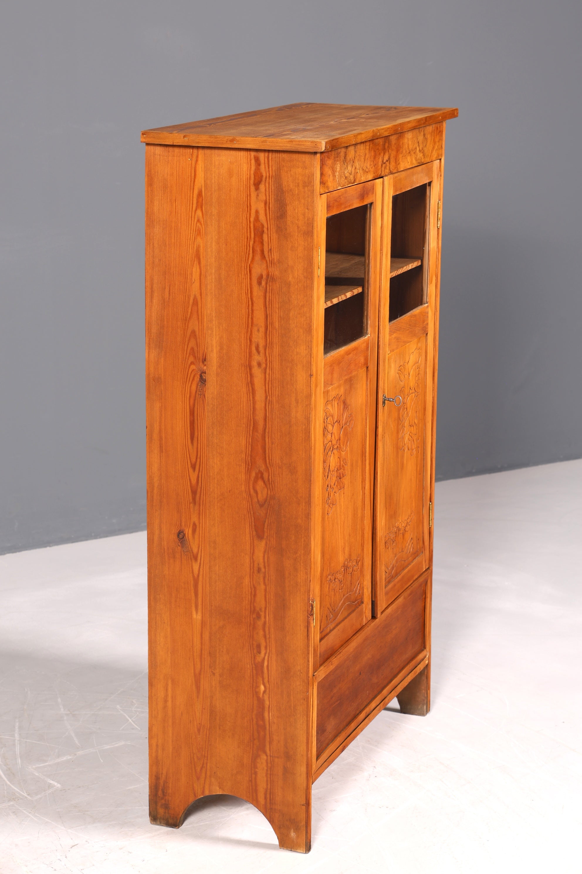 F942 Finish Traumhafte Jugendstil Vitrine Antike Holz Bücherschrank Eiche Antik Schrank Geschirrschrank