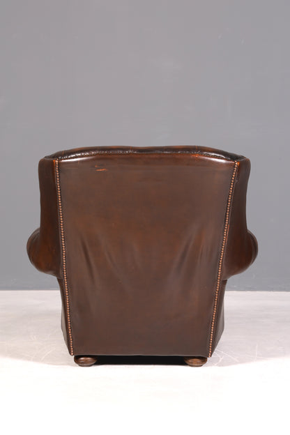 G102 Finish Original Chesterfield Ohrenbacken Sessel Englisch Leder Herrensessel UK Armlehnsessel