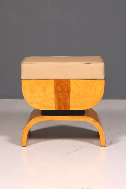 Wunderschöner Hocker im Art Deco Stil Birke Sitzhocker Fußhocker Fußbank Antik Vintage