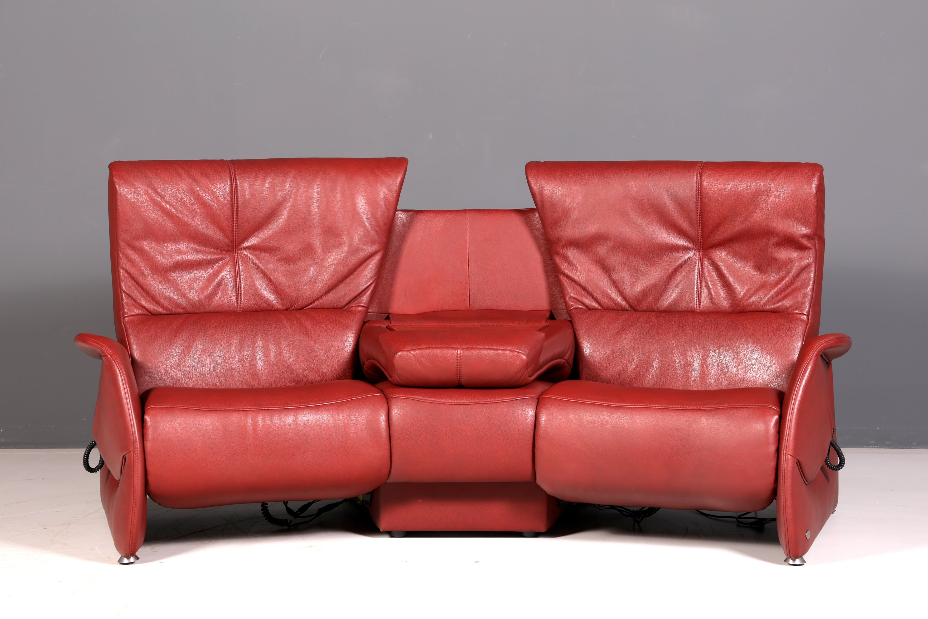 Edles Himolla Ledersofa Trapez 3-Sitzer Echt Leder Rot Relaxsofa Couch Sofa elektrisch verstellbar Vintage