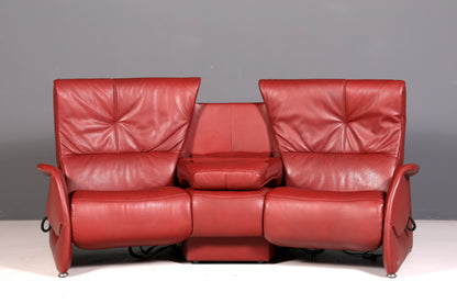 Edles Himolla Ledersofa Trapez 3-Sitzer Echt Leder Rot Relaxsofa Couch Sofa elektrisch verstellbar Vintage