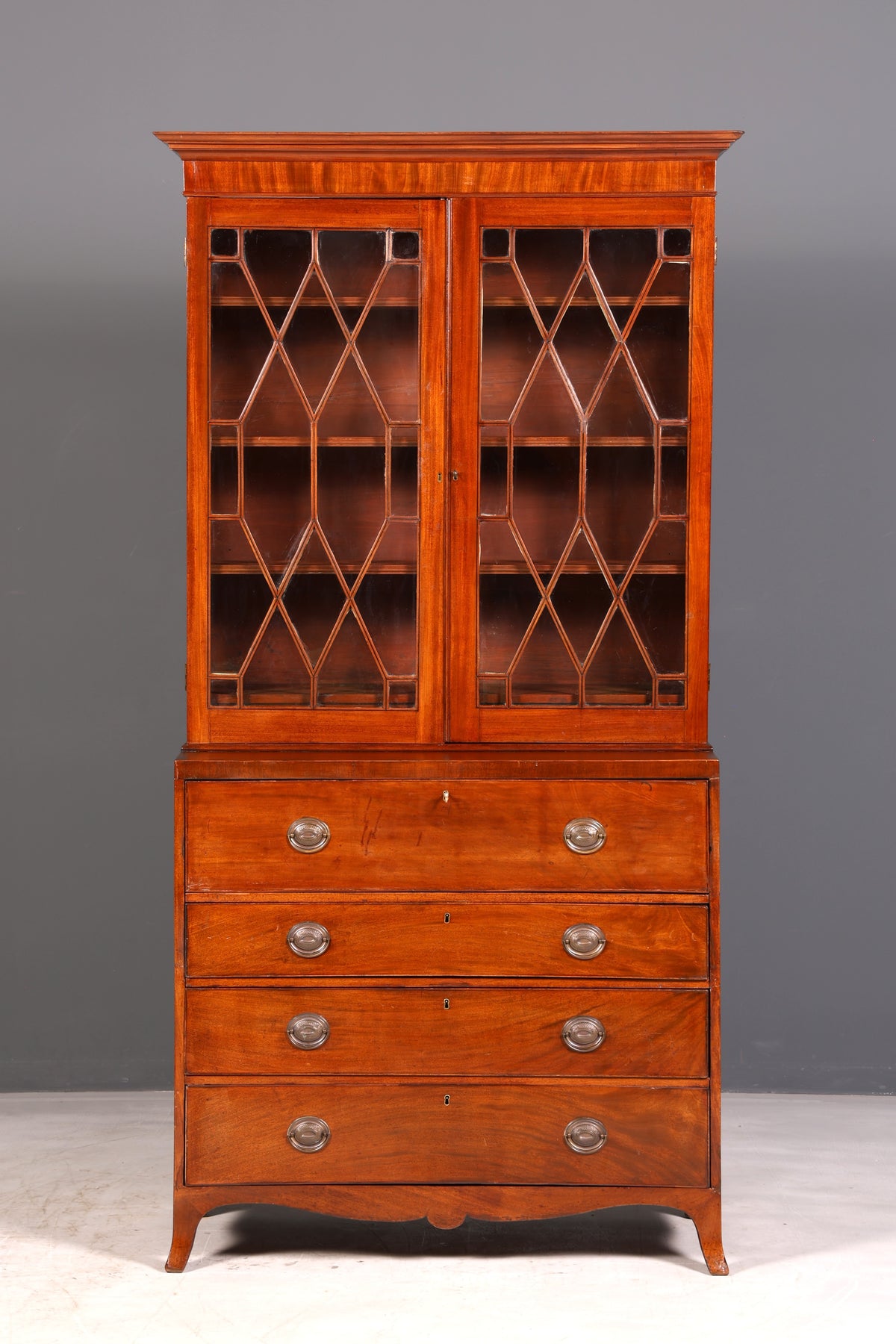 Beautiful antique English secretary desk with hutch, bookcase, display cabinet, mahogany office writing cabinet, UK