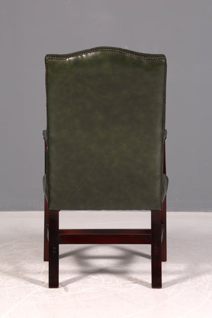 Wunderschöner Original Chesterfield Bürostuhl Grün Echt Leder Englisch Herrensessel Armlehnstuhl Drehsessel UK