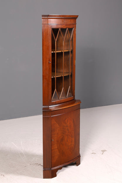Wunderschöne Englische Eckvitrine Mahagoni 60er Echt Holz Schrank Eckschrank Glasvitrine Vitrine Vintage