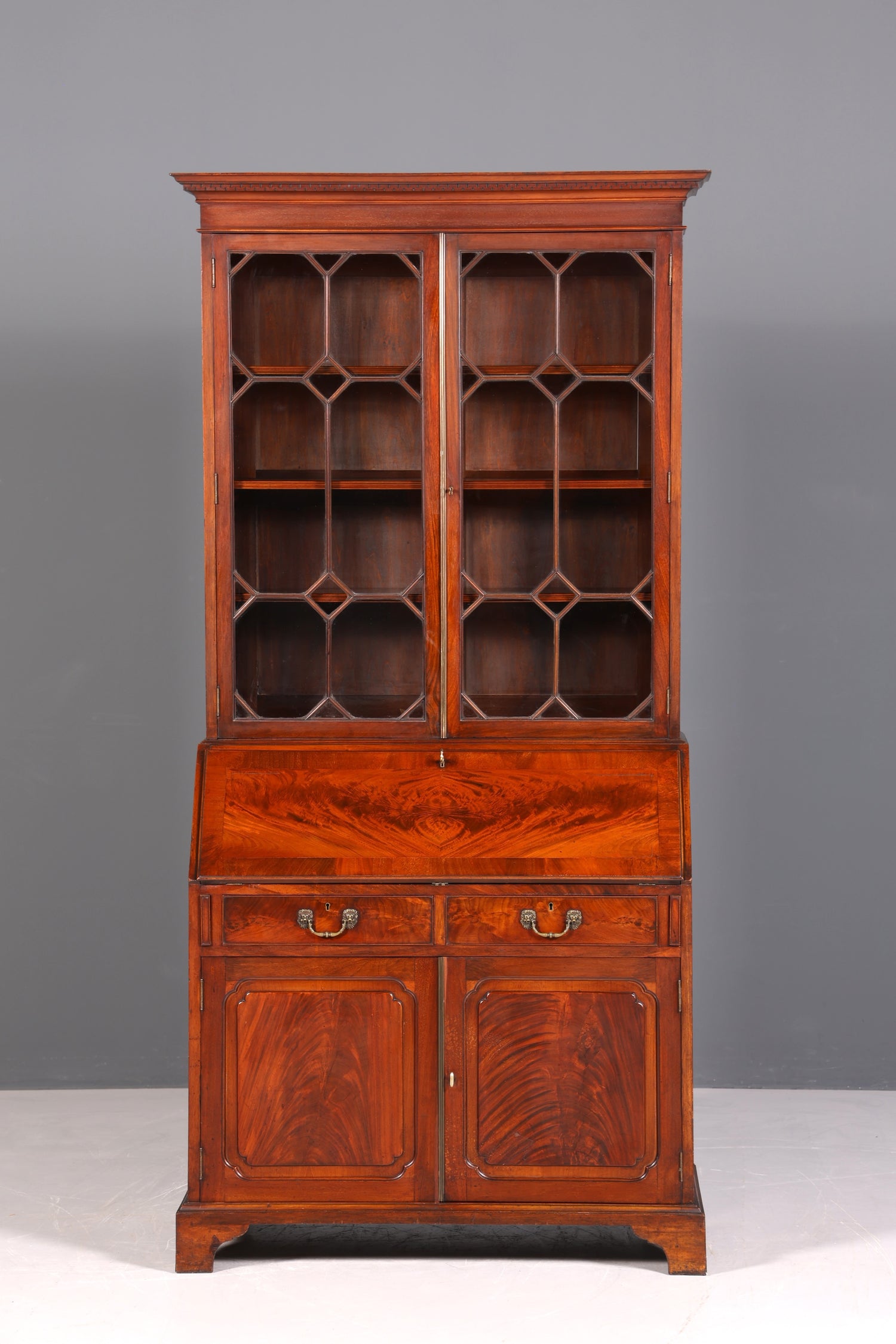 F877 Finish cm Wunderschöner Englischer Sekretär Büro Aufsatzsekretär Antik 60S Vitrinen Schrank UK