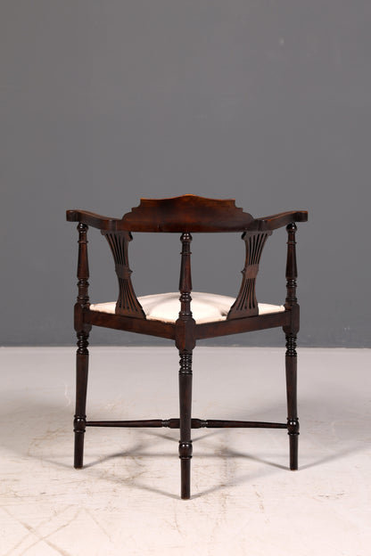 Wunderschöner Antiker Eckstuhl Corner Chair Englisch Edwardian Intarsien Armlehnstuhl Schreibtischstuhl Vintage 1 von 2