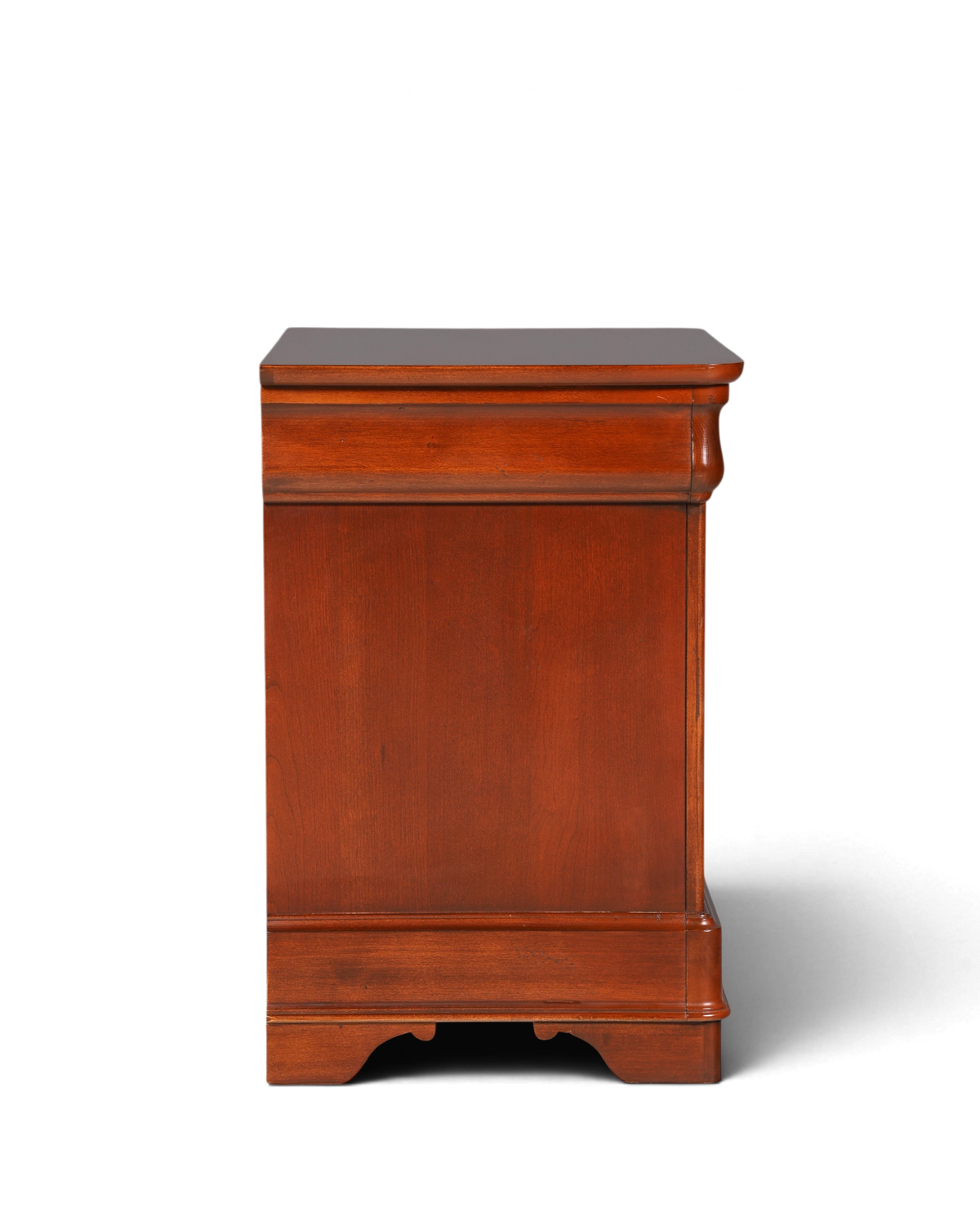 Hauptstadt Möblerei H820 Nachttisch aus dunklem Holz mit klassischem Design in Seitenansicht