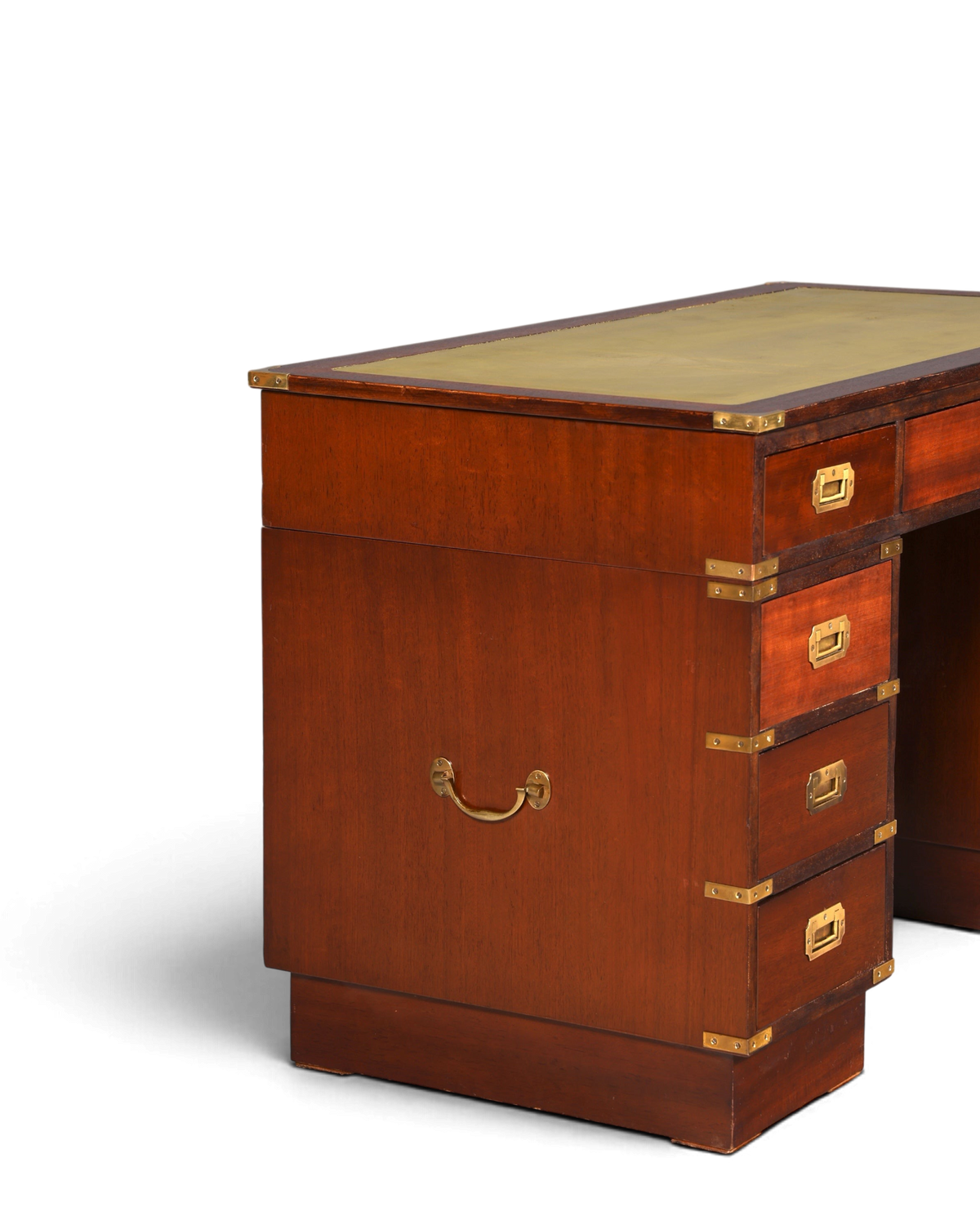 Wunderschöner Maritimer Schreibtisch Englischer Military Chest Bürotisch Office Table mit echt Lederauflage