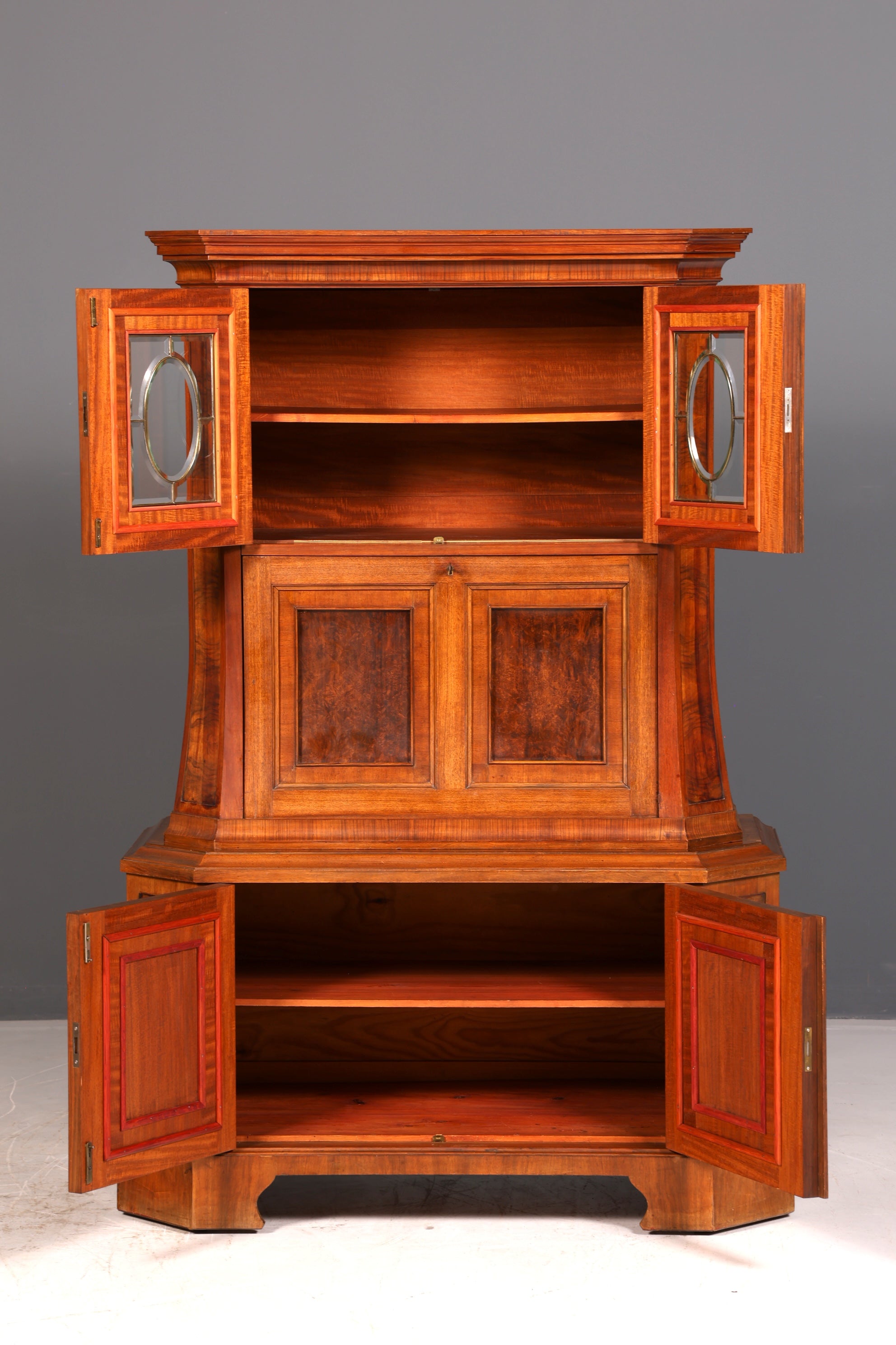 Wunderschöner Jugendstil Sekretär Vitrine Aufsatzschrank Nussbaum um 1900 Antik Schreibschrank Vertiko Vintage