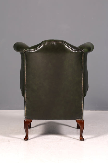 Wunderschöner Original Chesterfield Ohrensessel Grün Echt Leder Kingsgate Englisch Ohrenbackensessel Herrensessel UK