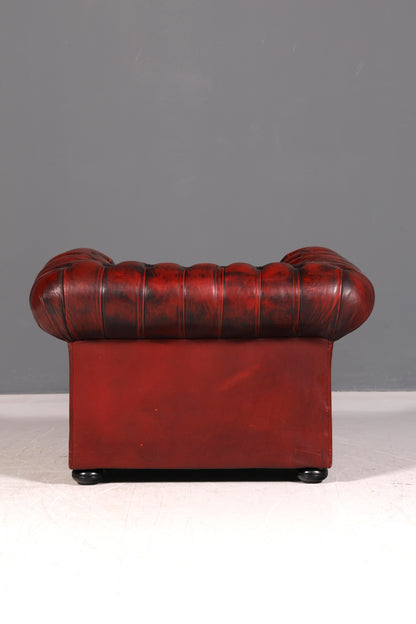 Stilvoller Original Chesterfield Sessel Oxblood Echtleder Englischer Armlehnsessel Herrensessel Antik Ledersessel