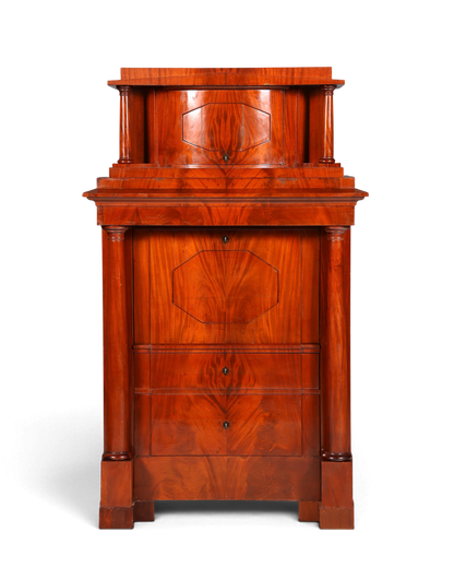 Hauptstadt Möblerei Biedermeier sekreter 1860 yılından kalma sütunlu ve masif ahşap detaylı antika çalışma masası