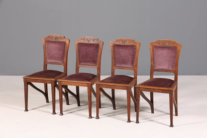 4x Wunderschöne Jugendstil Stühle Antik Stuhl Set Eiche Küchenstühle Esszimmer Stühle um 1900