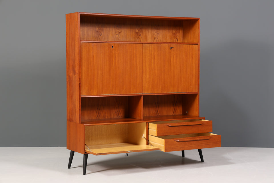 Edler Mid Century Schrank Vintage Highboard Sekretär Teak Holz Regal