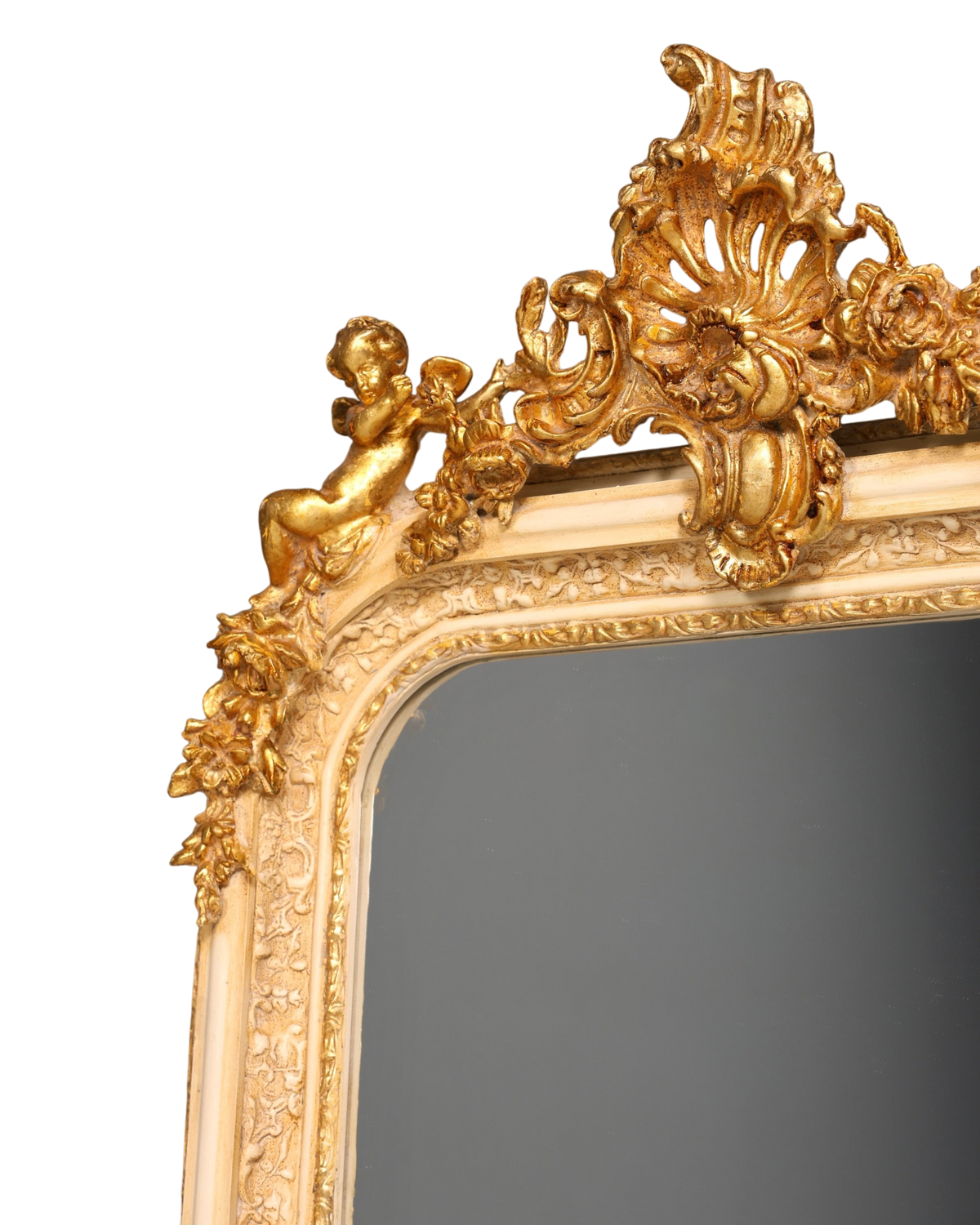 Prunk Barock Standspiegel Gold Creme Ornament Flurspiegel