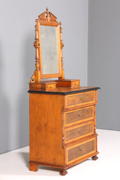 Edle Louis Philippe Kommode mit Spiegelaufsatz Gründerzeit Frisierkommode Antik Holz Schrank Flurschrank um 1880