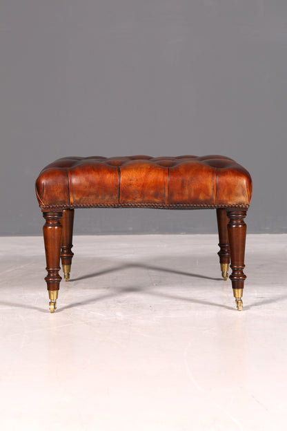 Original Chesterfield Hocker echt Leder Englischer Fusshocker UK Englisch Fussablage