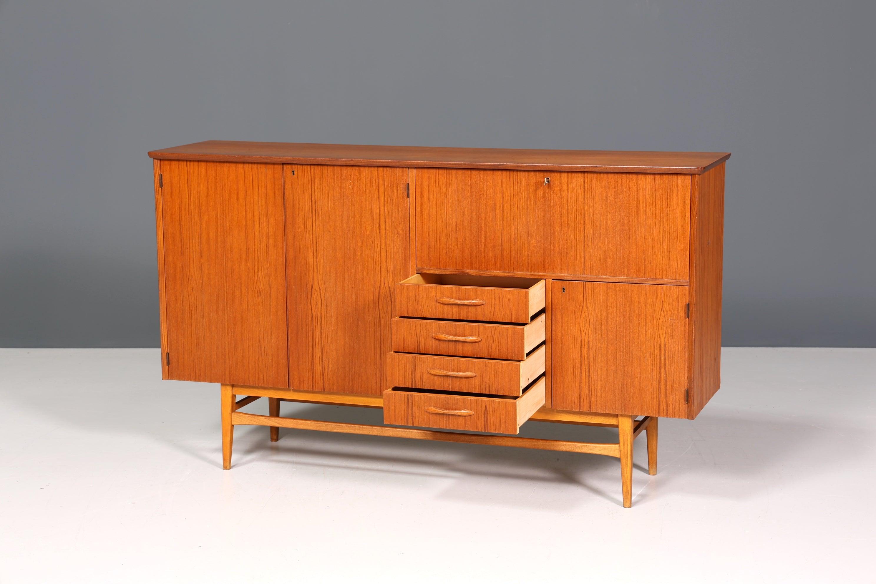 Schlichtes Mid Century Highboard Vintage Sideboard Danish Design Teak Holz Kommode 60er Jahre - Highboard