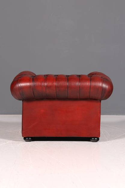 Stilvoller Original Chesterfield Sessel Oxblood Echtleder Englischer Armlehnsessel Herrensessel Antik Ledersessel