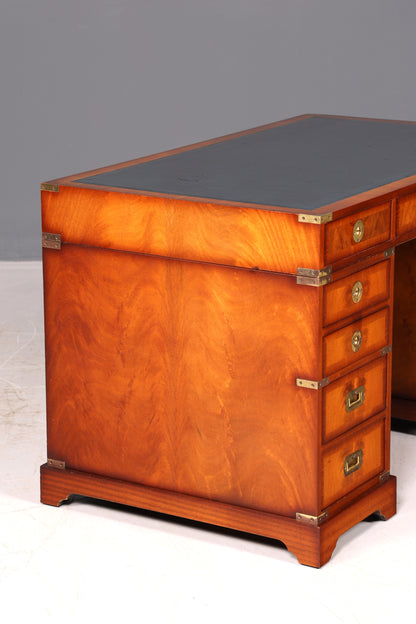 Edler Maritimer Schreibtisch Englischer Military Chest Bürotisch Office Table Echt Lederauflage Antik Vintage
