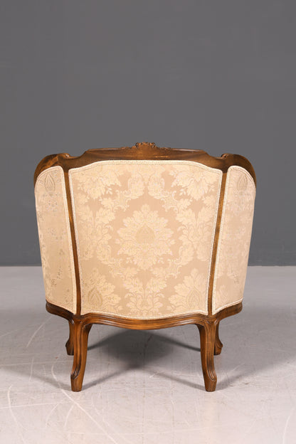 Edler Chippendale Armlehnsessel Barock Stil Samt Stoff Sessel Armchair Rococo Antik Polstersessel