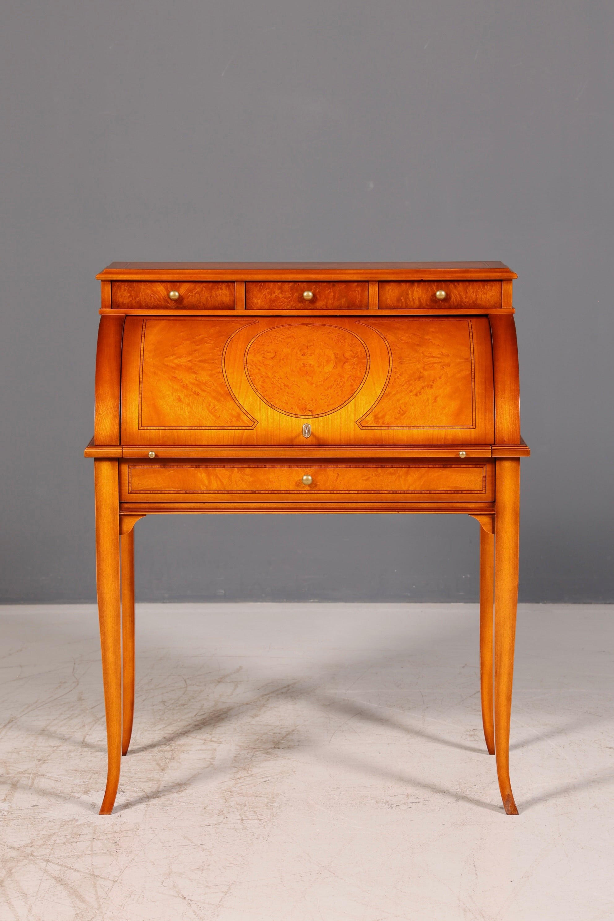 Beautiful antique roll-top secretary desk in Baroque style, cylinder desk, writing cabinet, circa 1930