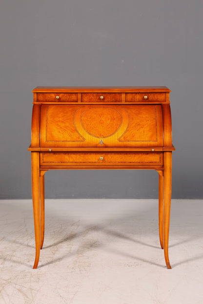 Beautiful antique roll-top secretary desk in Baroque style, cylinder desk, writing cabinet, circa 1930