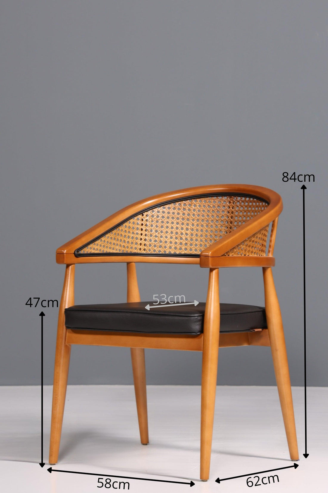 Edler Korbgeflecht Stuhl "Malibu Black" Esszimmer Stuhl in schwarz Armlehnstuhl Sekretär Stuhl Küchenstuhl