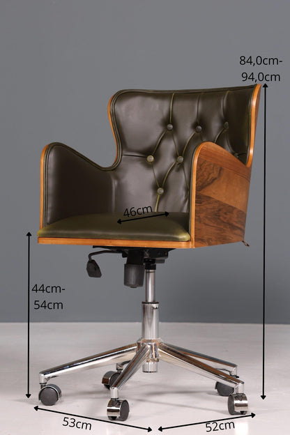Chesterfield Büro Armlehnstuhl &quot;Leon-Office&quot; Nussbaum grün - Hauptstadt Möblerei