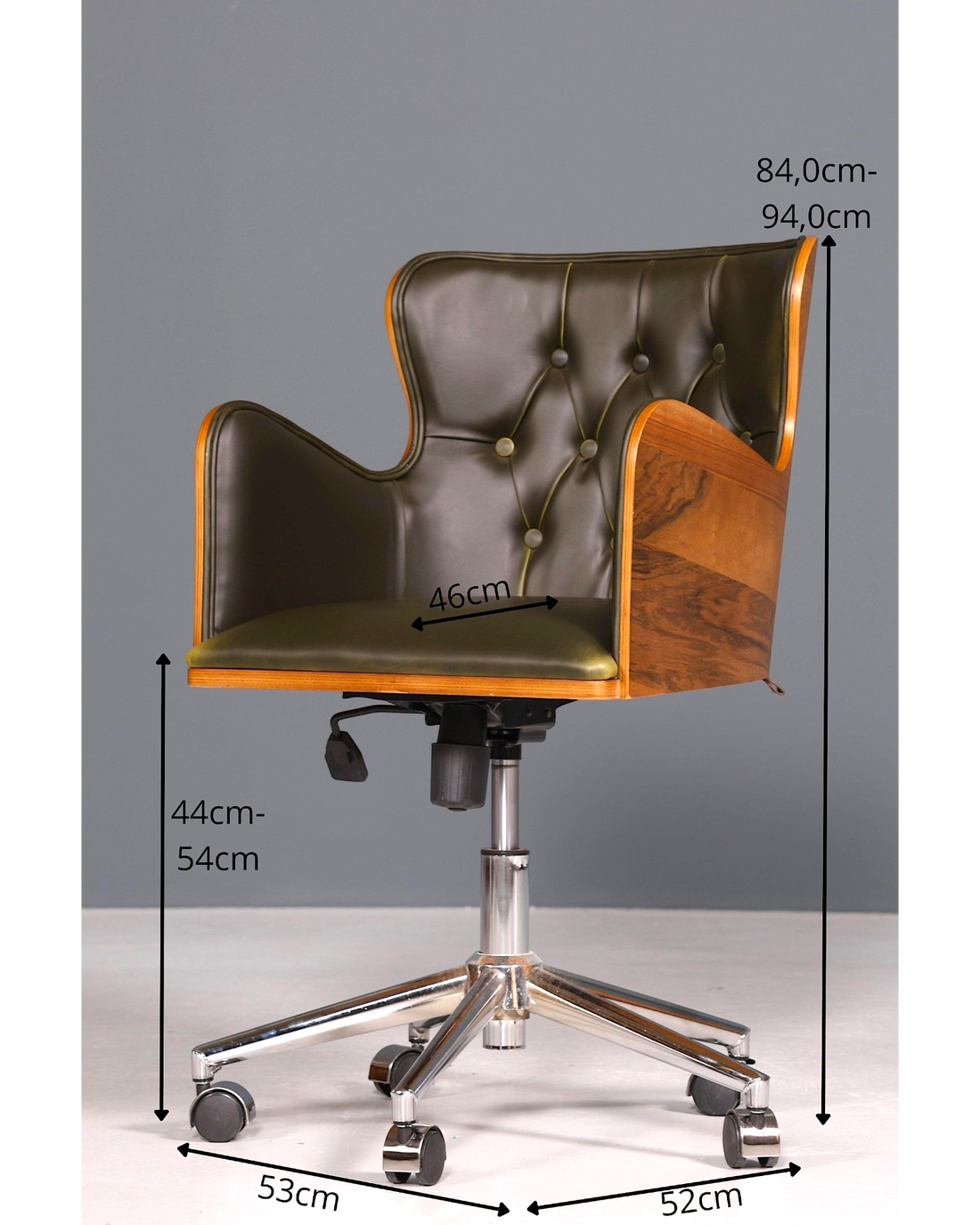 Chesterfield Büro Armlehnstuhl "Leon-Office" Nussbaum grün