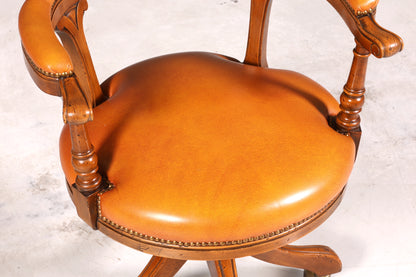 Wunderschöner Englischer Bürostuhl Captain Chair Englisch Cognac echt Leder Sessel Bürosessel
