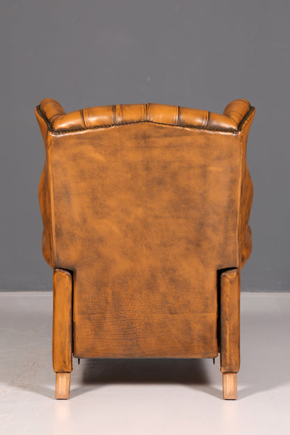 Original Chesterfield wingback armchair, genuine leather, English gentleman’s chair, leather armchair, soft leather, reclining function, antique vintage