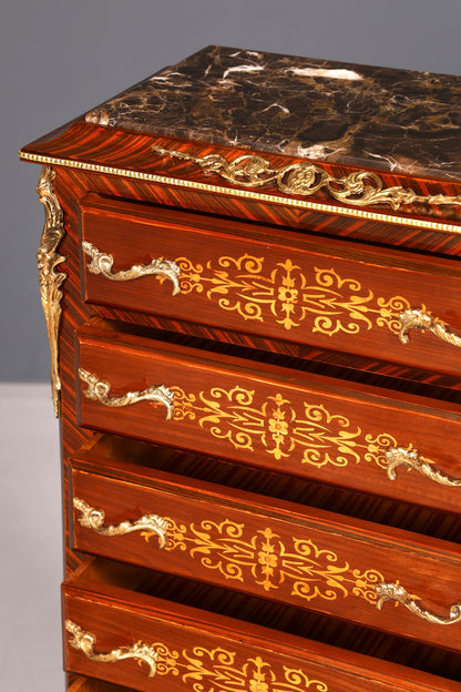 Wunderschönes Barock Stil Louis XV Highboard Marmor Vertiko Intarsien Kommode